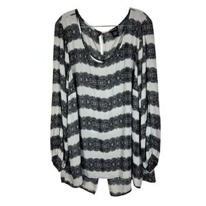 Torrid Blouse Womens 3X Black White Lace Print Split Sleeve Georgette Date Night